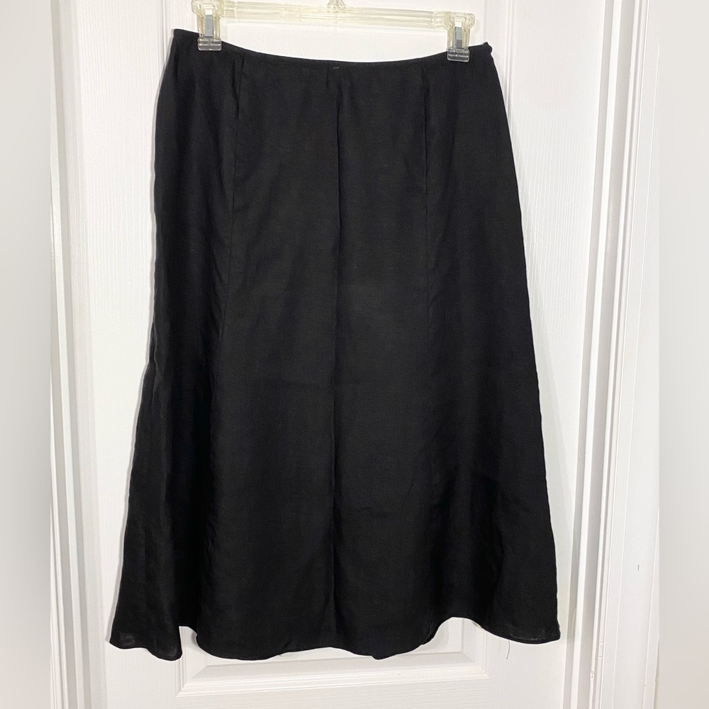 VTG Talbots Irish LINEN A-Line Midi Skirt Black Size 16 Petite